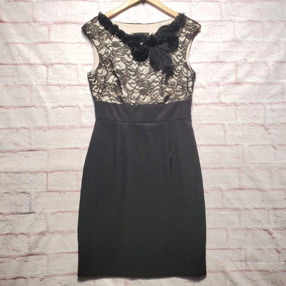 Connected Apparel Black Lace Cocktail Dress Floral Appliqué Gothic Romantic Sz 8